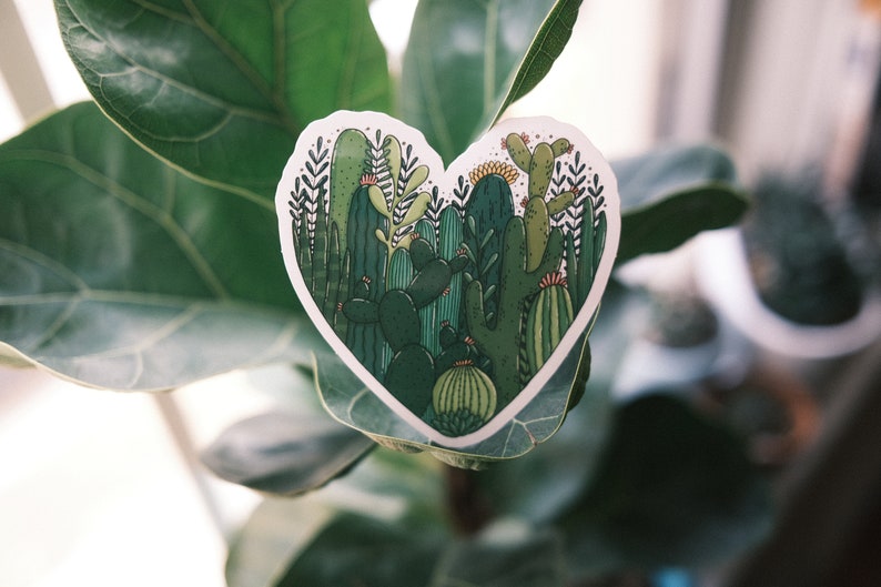 Cacti Heart glossy vinyl sticker image 5