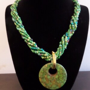 Green multi Strand seed bead Necklace