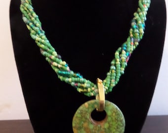 Green multi Strand seed bead Necklace