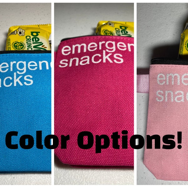 Emergency Snacks Zippered Canvas Travel Pouch | Snack Storage | Carryon | Luggage | Travel | Reusable Snack Bag | New Size | Multiple Colors