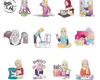 Hijabi Girl To Do List Stickers | Digital Planner Chores (Digital Download)