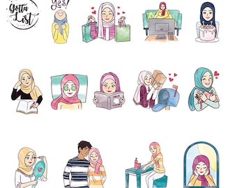 Self Care Fun Stuff Digital Planner Stickers Hijabi Girl Watercolor Sticker for Digital Planning