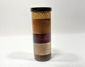 Round Wood Tube Box, Unique  Woods store, Pills, Needles and Pins, Buttons, Goody Box, Knick Knacks, Great Gift Box,  Friction Fit top, 9TB