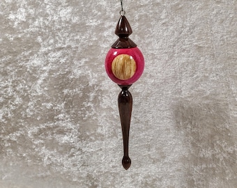 Handmade Heirloom Wooden Christmas Decorations, Hot Pink w/ Walnut, Wooden Beech Ornament, Christmas tree, Christmas Ornament, Great Gift 55