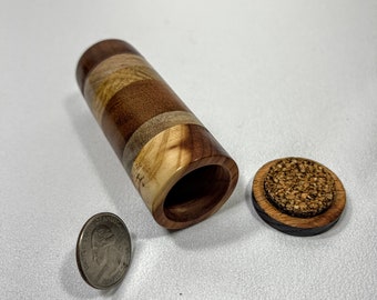 Round Wood Tube Box, Unique  Woods store, Pills, Needles and Pins, Buttons, Goody Box, Knick Knacks, Great Gift Box,  Friction Fit top, 17TB