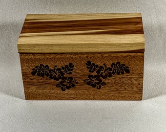 Red and White Cedar with Mahogany, Engraved Hibiscus Flowers Design, Knick-Knacks, Night Table Box, Change Box, Great Gift Idea  Box95