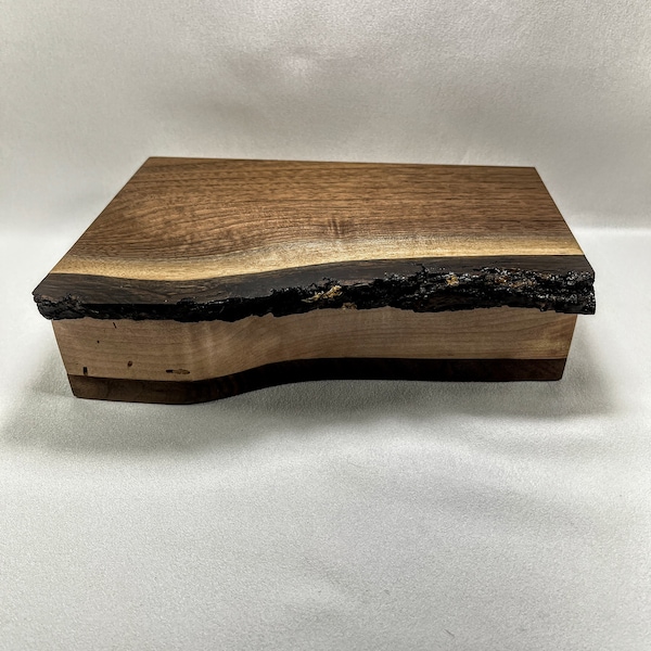 Gentlemen's Box,  Walnut and Maple Woods, Natural Bark Edge, Night Table Box, Knick-Knacks, Watch Box, Unusual Design,  Gift  Box97