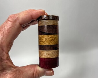 Round Wood Tube Box, Unique  Woods store, Pills, Needles and Pins, Buttons, Goody Box, Knick Knacks, Great Gift Box,  Friction Fit top, 10TB