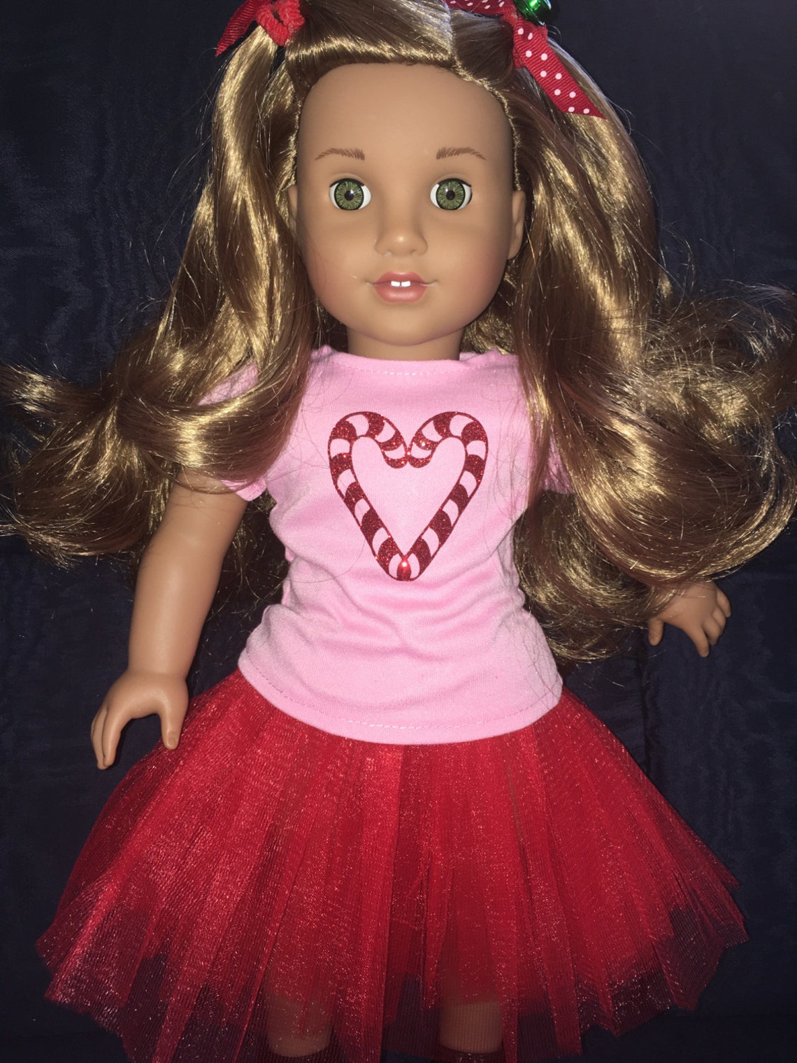 Candy Cane Heart Holiday Celebration Outfit for American Girl Dolls
