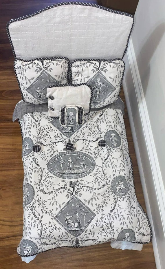 Beautiful Custom Made Doll Bed for American Girl Dolls Black/white