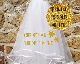 Christmas Bride Hen Veil | Christmas Bride-To-Be Hen Do Bachelorette Party Personalised Veil With Snowflakes