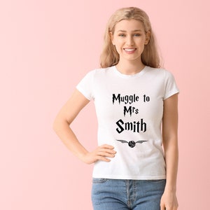 Muggle to Mrs Personalised T-Shirt for Hen Do, Hen Party, bachelorette or wedding | Printed Magical T-Shirt | Wizard Film Harry Inspired
