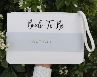 Bride To Be Saffiano Leather White Clutch Bag Wristlet Personalised Clutch Bag Premium Clutch Bag Clutch Wristlet Pouch Saffiano