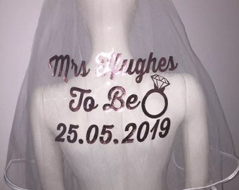 Stunning personalised veil, wedding/hen party, bride metallic print