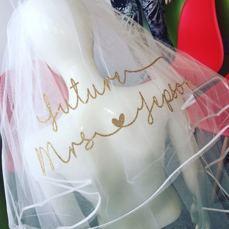 Gold Glitter hen do gift Personalised wedding Veil With Comb Bride To Be