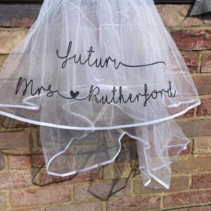 BEST SELLER Classy Personalised Veil Future Mrs Personalised Glitter Print Heart Veil Hen Party Hen Do Bridal Party Veil image 7