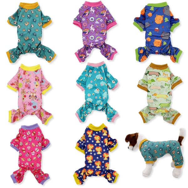 Dog Pajamas Soft COTTON Blend Jumpsuit Cute Pet Clothes for Small and Medium Pet XXS - L