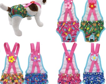 Female Dog Diapers Washable Reusable with Suspenders for Small Pet