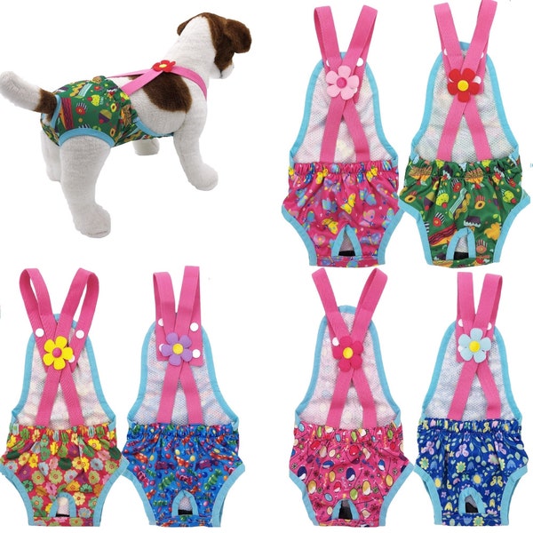 Female Dog Diapers Washable Reusable with Suspenders for Small Pet
