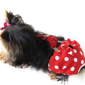 For SMALL Dog Diaper Pants Female SUSPENDERS Polka Dots 100% Cotton