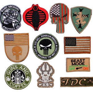 HOOK & LOOP Patch EMBROIDERED Military Tactical Army Flag, Cobra, Michael, Skull, Dog K9