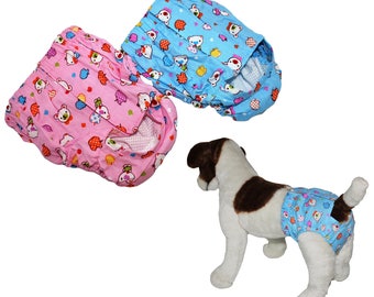 Set of 2 Washable Non-Absorbent Dog Diapers, Cotton Reusable Puppy Pants, XS-M