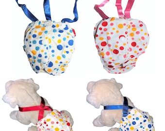 Washable Dog Female Diaper For SMALL Pet with SUSPENDERS Stay On Pants Non-Absorbent XS, S, M, L