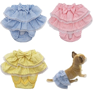 Dog Diaper Sanitary Pants Female Girl Hook & Loop Ruche Cotton SKIRT For SMALL Dogs Waist 6&quot; - 12&quot;
