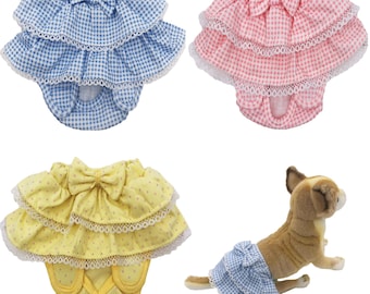 Dog Diaper Sanitary Pants Female Girl Hook & Loop Ruche Cotton SKIRT For SMALL Dogs Waist 6&quot; - 12&quot;