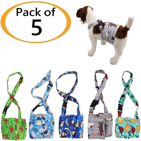 PACK of 5 Dog Diaper Belly Band Wrap Soft FLEECE With SUSPENDERS Reusable Washable