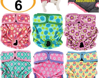 PACK of 6 Female Dog Diapers with 4 - LAYERS of Absorbent Pads WATERPROOF Leak Proof Washable for Small and Large Pet