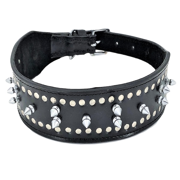 Genuine Real LEATHER Dog Collar Handmade Rivet Studded Spike Width HEAVY DUTY Large Pet sz M - Xl