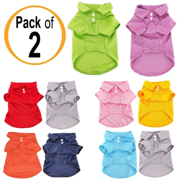 PACK of 2 Colors Dog Polo Shirt T-Shirt Puppy Cat Solid Clothes Apparel For SMALL Pet XS - M