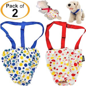 PACK of 2 Colors Washable Dog Female Diaper For SMALL Pet with SUSPENDERS Stay On Pants