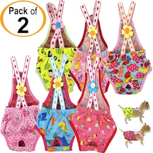 PACK of 2 Dog Diapers Female Sanitary Pants RANDOM Colors Stay On Suspenders For SMALL Pet