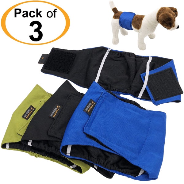 PACK of 3 LEAK PROOF Male Dog Diapers Belly Band Wrap Washable for Small Medium and Large Pet