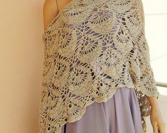 Crochet caramel shawl, hand made beige shawl, summer wrap, beach wrap, summer shawl, wedding shawl