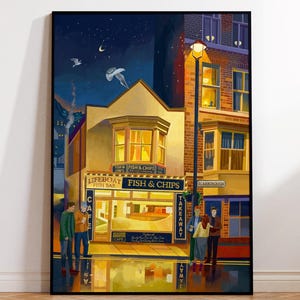 Scarborough Fish and Chips, Lifeboat Fish Bar, North Yorkshire, Artwork Print, A5, A4, A3, A2