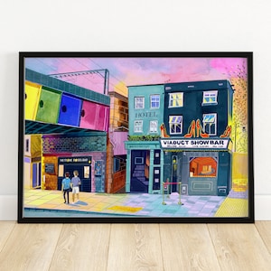 Leeds Art Print, LGBTQ+ Pride Print, Lower Briggate, Viaduct Showbar, Gay Bar Artwork, June Pride Art, Leeds Poster, A3, A4, A2