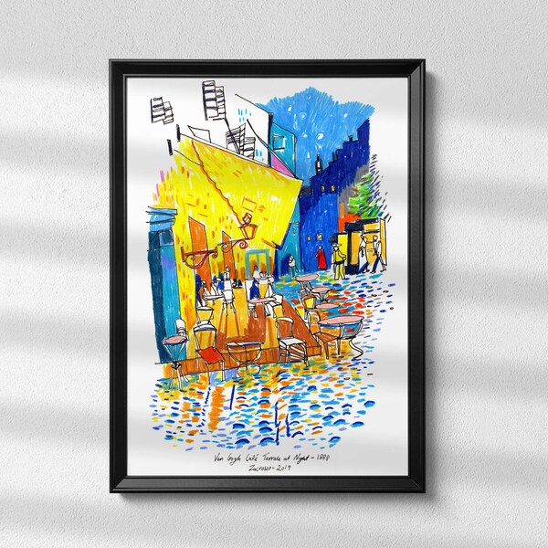 Vincent Van Gogh Café Terrace At Night, Modern Interpretation, Impressionist Art - A4 or A3 Size Print