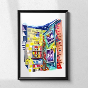 Leeds Artwork Print, Illustration, The Angel Inn, Mysterious Moonlight Pub, Geometric Artwork - A4 or A3 Size Print