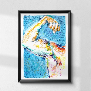 Gay Artwork Print - Flex, LGBT+, Pride, Colourful, Water, Male Form, A5, A4 Size, Print