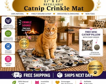 Refillable Catnip Mat - Crinkle Texture, Washable Cat Toy