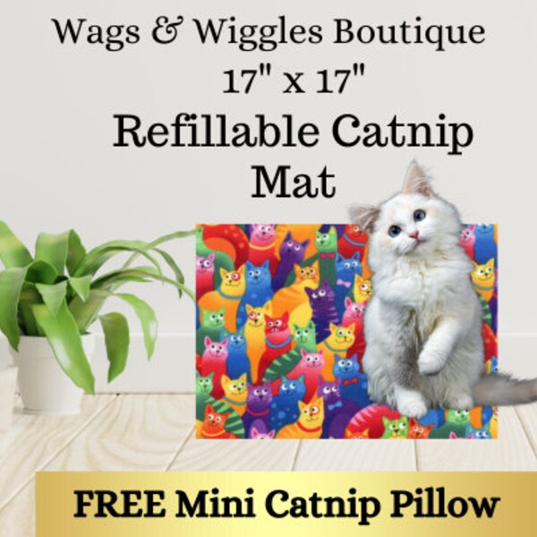 17 x 17 Refillable Catnip Blanket, All Natural Catnip, Cat Gifts,  Pet Gifts, Catnip Mat, Catnip Toys for Cats, Wash/Dry Catnip Mat