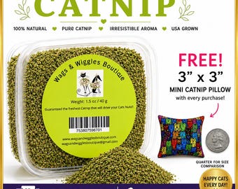 Catnip Refill: Natural, Finely Ground - Includes Handmade Pillow