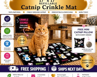 Catnip Crinkle Play Mat, Refillable and Washable (17” Handmade)