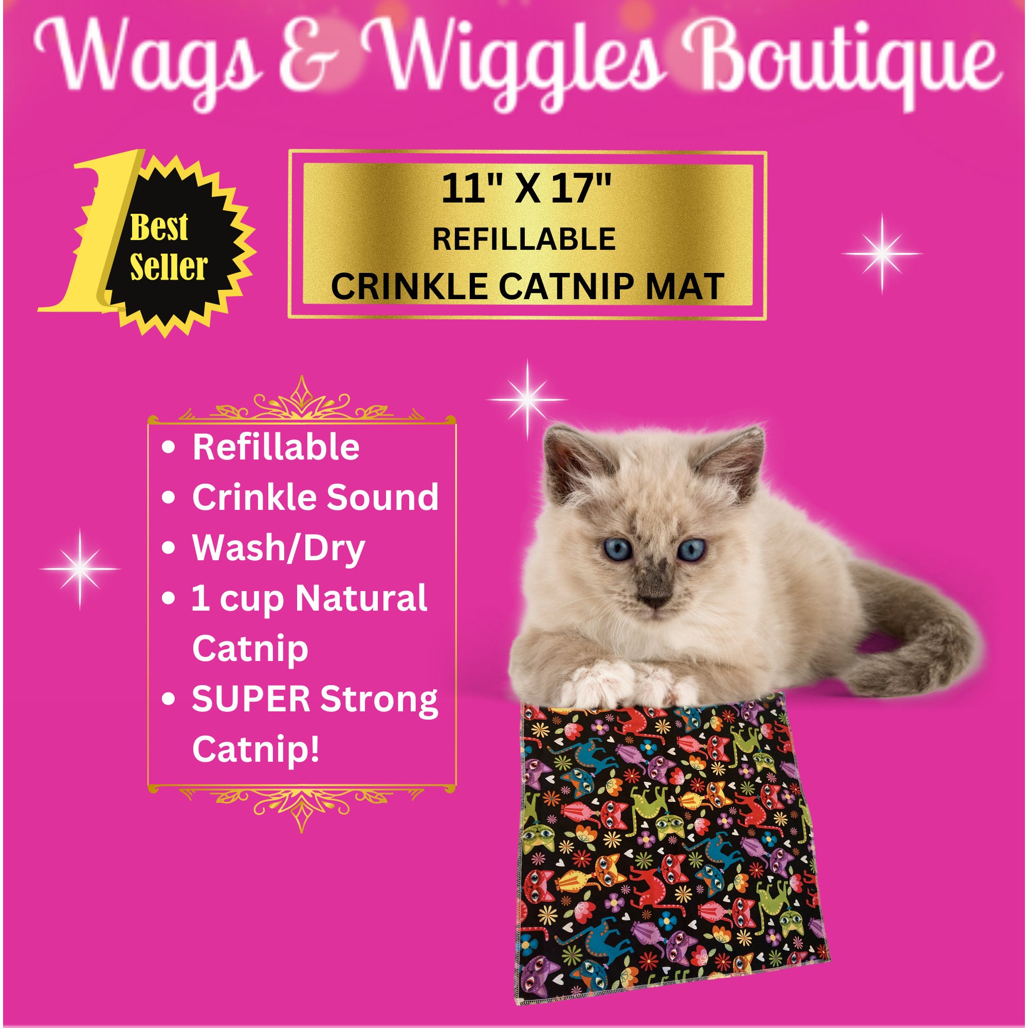 AWOOF Cat Mat, Cute Soft Catnip Mat, Cat Activity Mat Machine Washable  Catnip Toys Interactive Cat Toys for Indoor Cats, Self-Warming Crinkle Mat  Cat