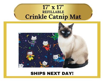 Crinkle Catnip Cat Blanket: Washable Interactive Play Mat - 17x17