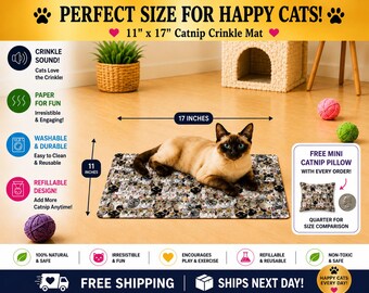 Refillable Catnip Crinkle Mat, Washable Flannel Cat Toy (11"x17")