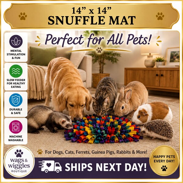 Foraging Snuffle Mat for Small Pets, Dogs, Cats, Rabbits & Guinea Pigs, Slow Feeder Toy